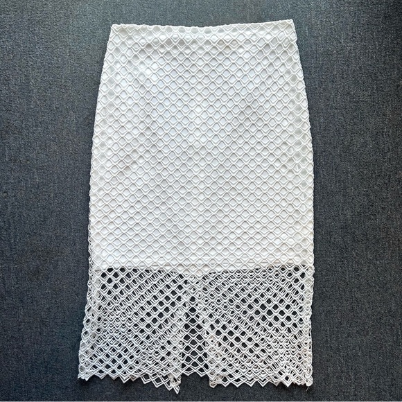 ADIVA White Crocheted Fishnet Lace Mesh Overlay Y2K Midi Pencil Skirt Size 6 - Picture 1 of 5